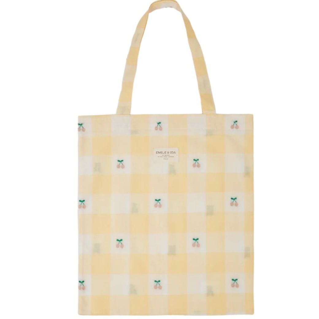 EMILE ET IDA Plátěná taška - YELLOW GINGHAM CHERRY
