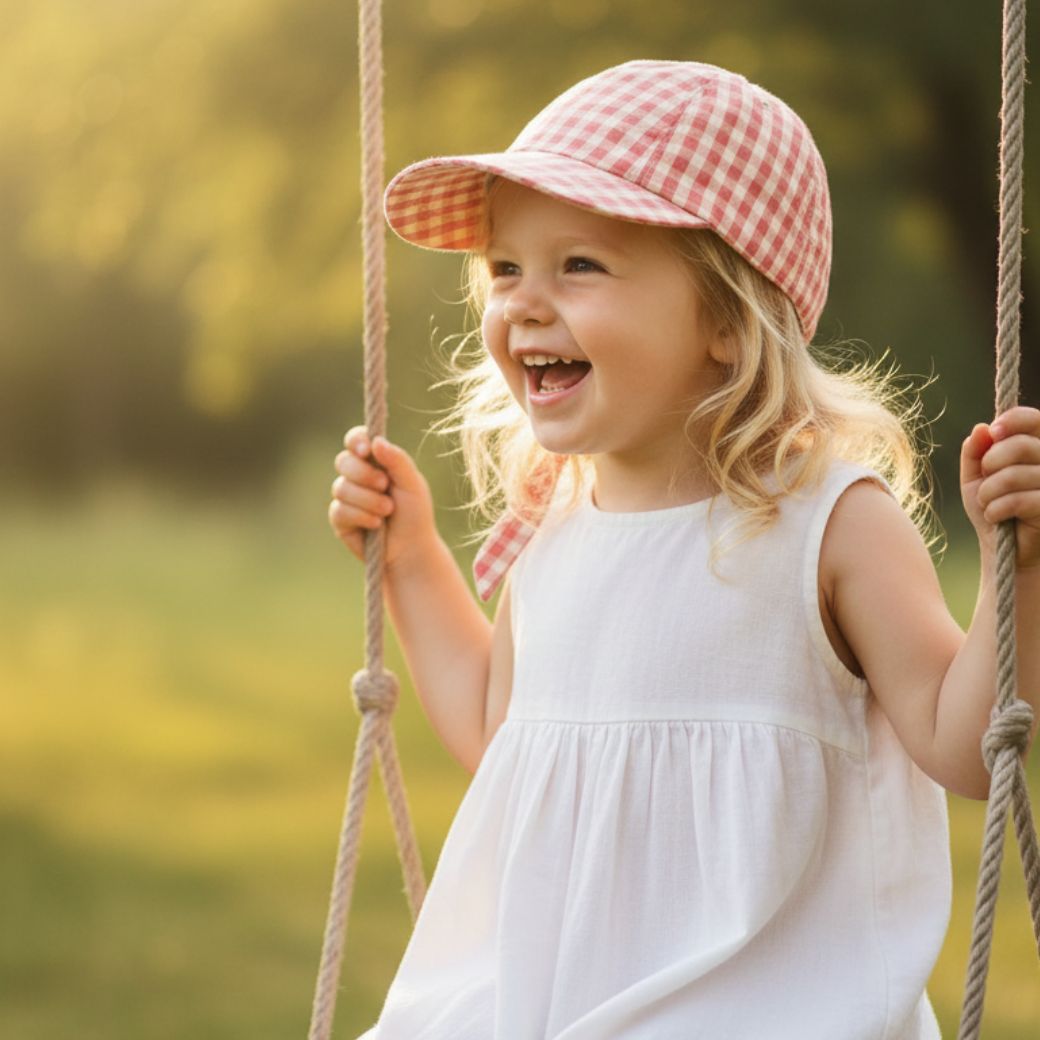 KONGES SLOJD Kšiltovka KIM BOW - FLAMINGO PLUME CHECK Velikost: 2-4y