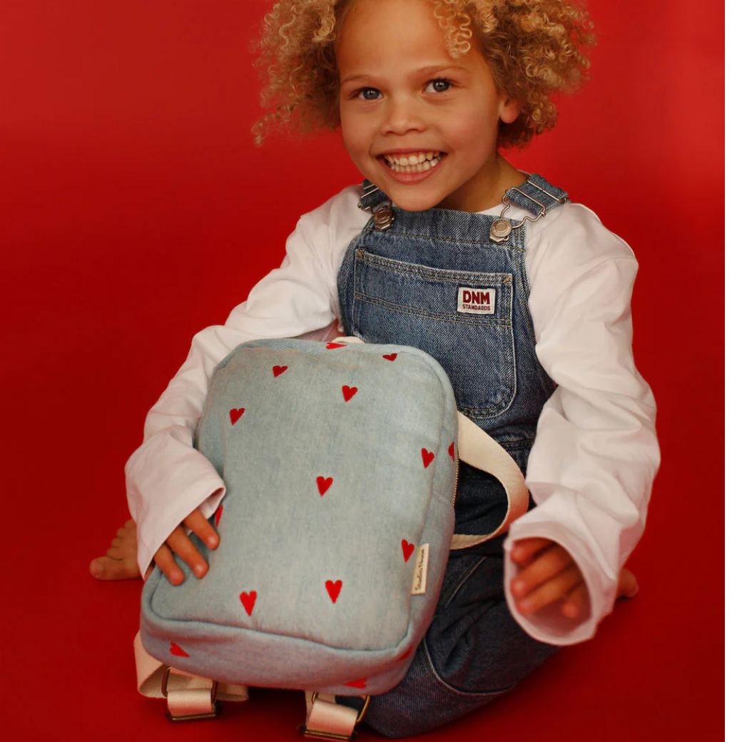 STUDIO NOOS Mini batoh - Denim Hearts