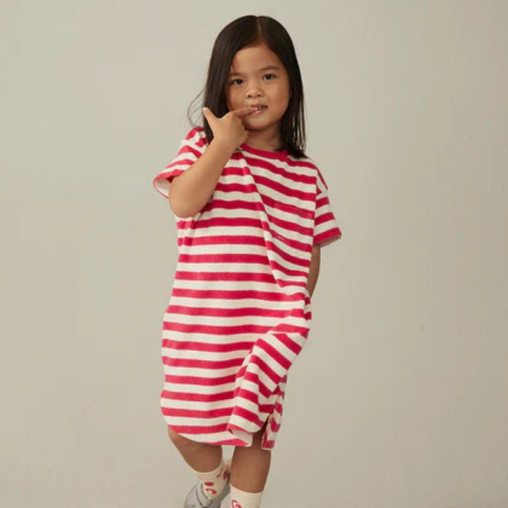 GRAY LABEL Šaty Oversized POP Terry - GOTS Cherry - Cream Velikost: 2-3y