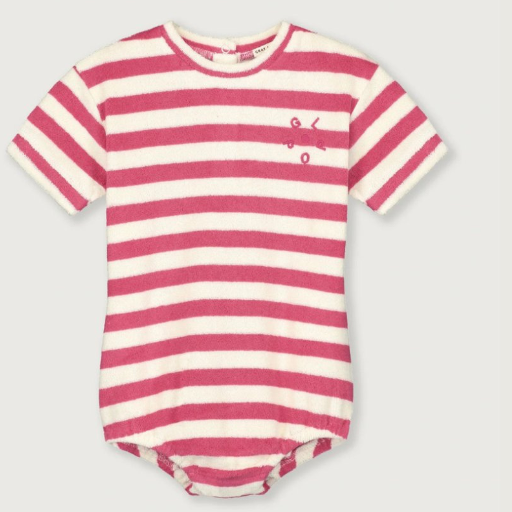 GRAY LABEL Body pro miminka POP Terry - Cherry - Cream Velikost: 12-18m