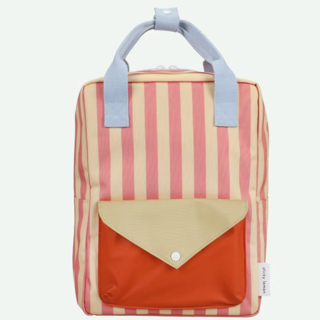 STICKY LEMON Batoh medium Envelope - stripes coral pink + sandy yellow