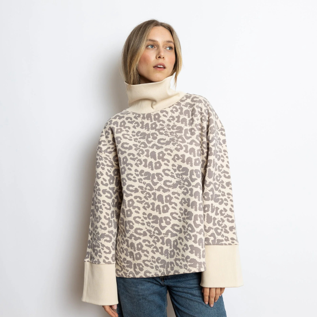 VIVI MARI Mikina s rolákem - Leo splashes Grey/sand Velikost: L/XL