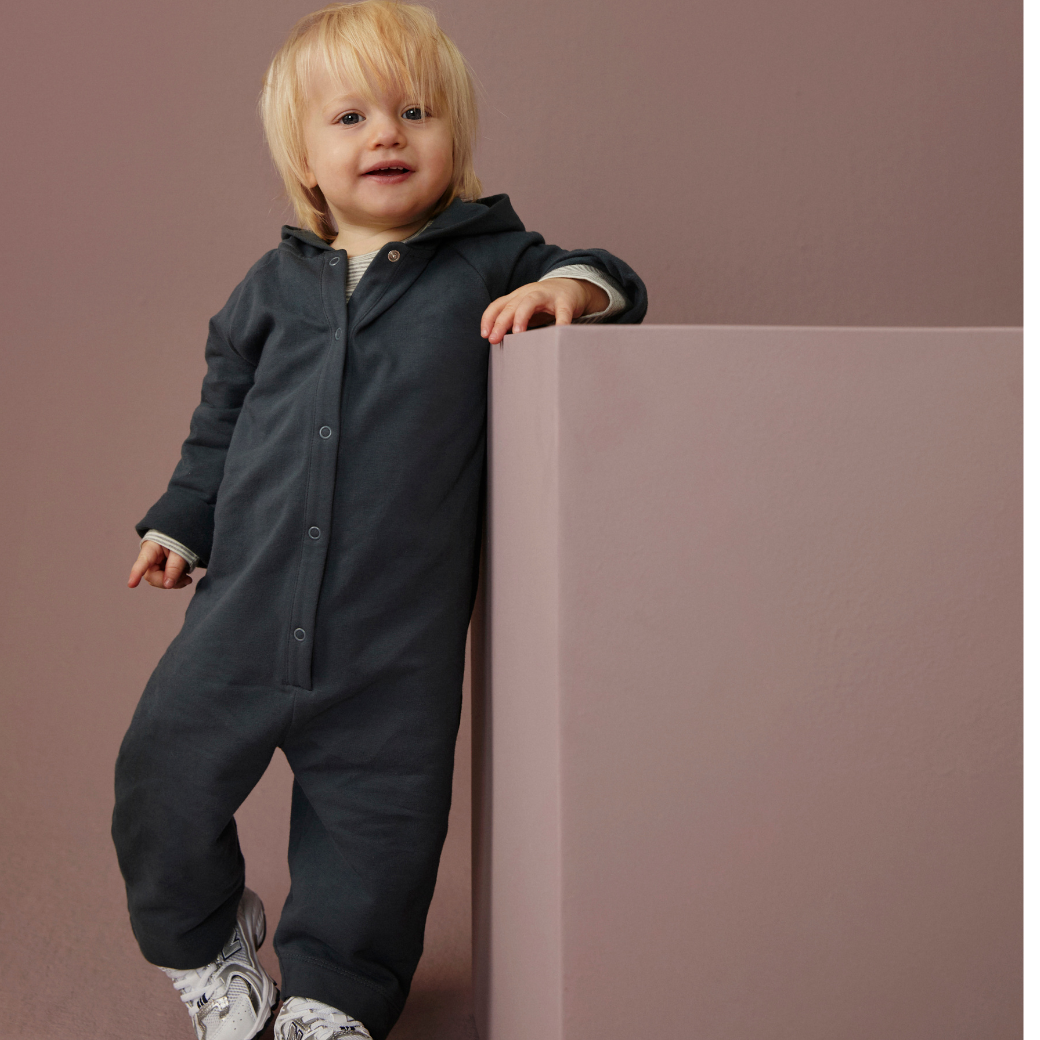 GRAY LABEL Overal pro miminka s kapucí GOTS - Blue Grey Velikost: 18-24M