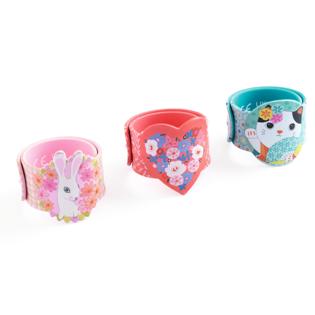 DJECO - Slap bracelets heart,rabbit,cat- Display 15pcs, 3
designs - FSC MIX