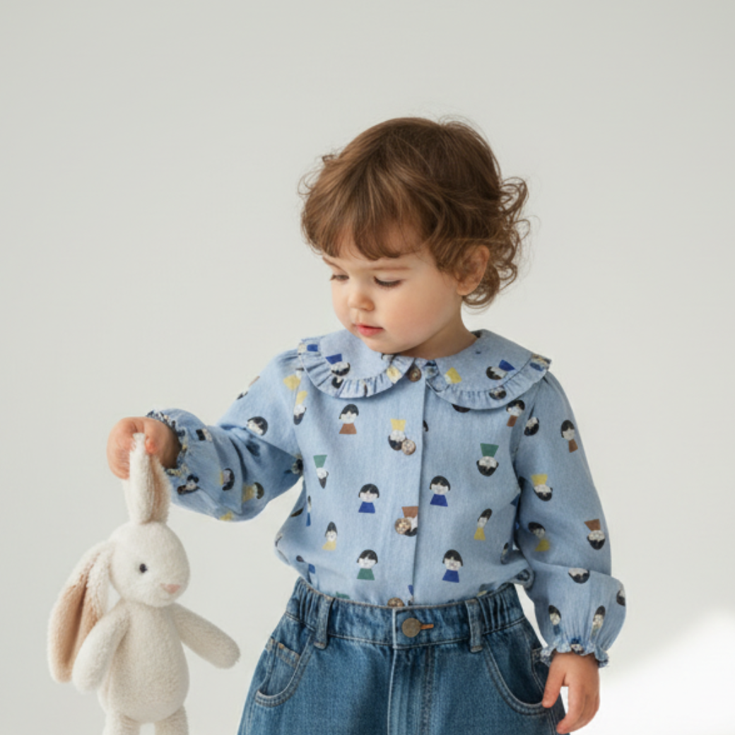 BOBO CHOSES Džínová halenka Game Pawns all over - LIGHT BLUE Velikost: 12m