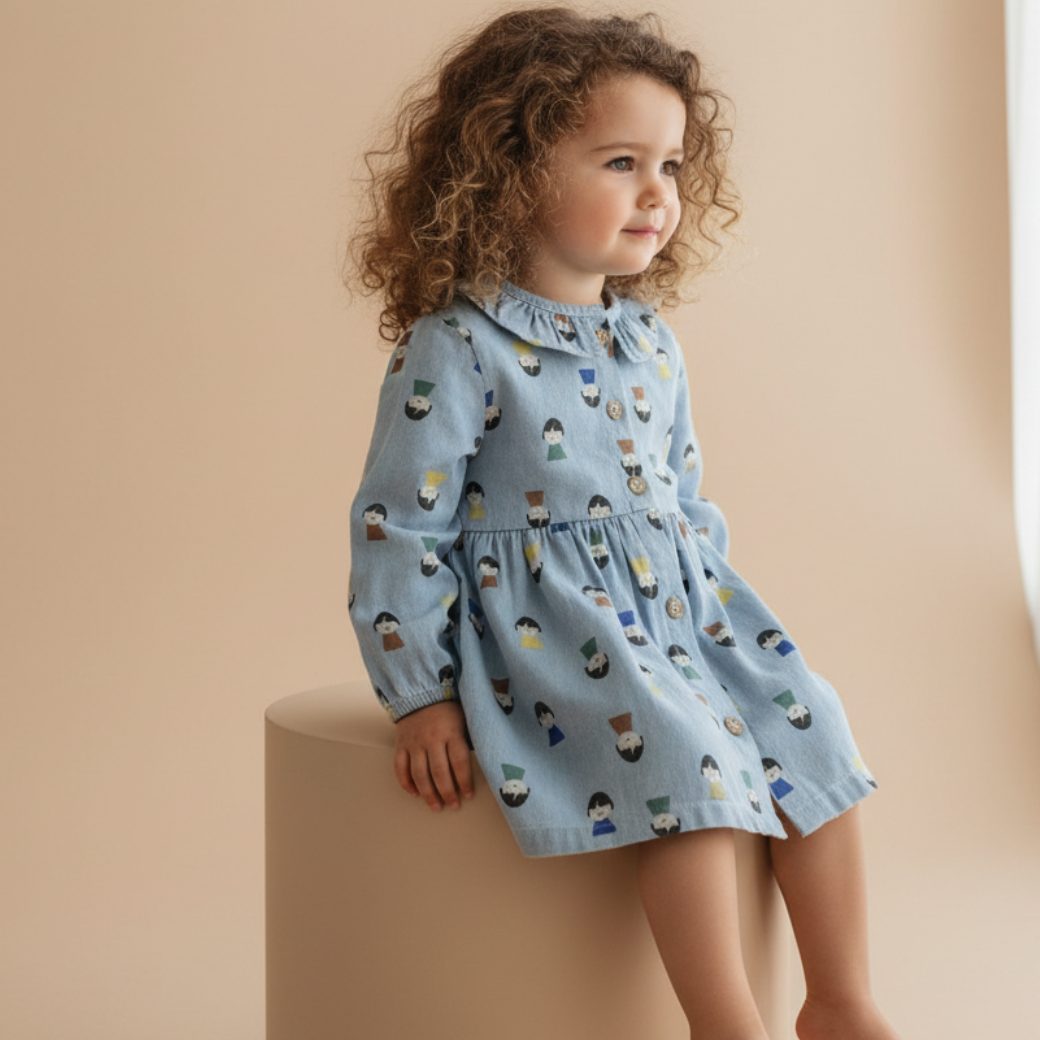 BOBO CHOSES Džínové šaty Game Pawns all over - LIGHT BLUE Velikost: 9m