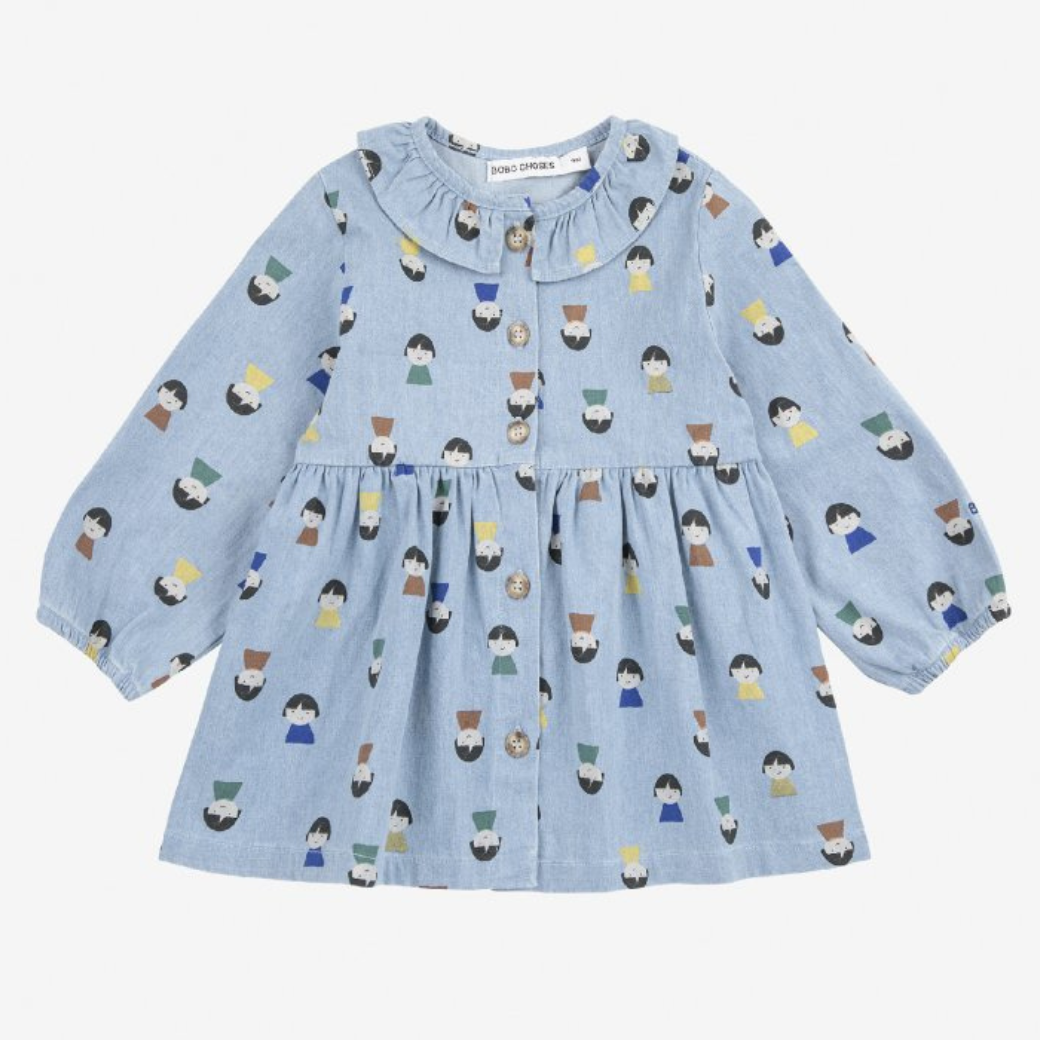 BOBO CHOSES Džínové šaty Game Pawns all over - LIGHT BLUE Velikost: 24m