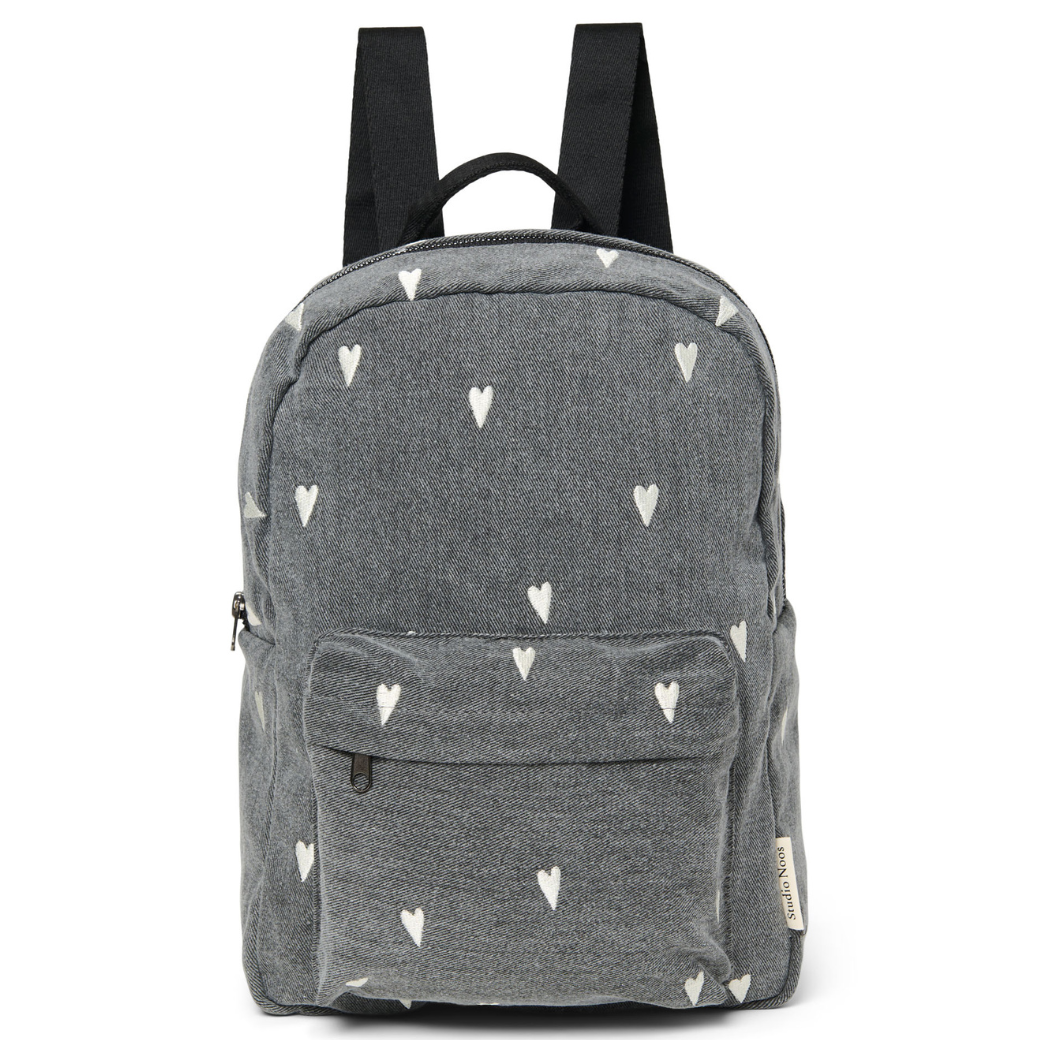 STUDIO NOOS Midi batoh - Denim Grey Hearts