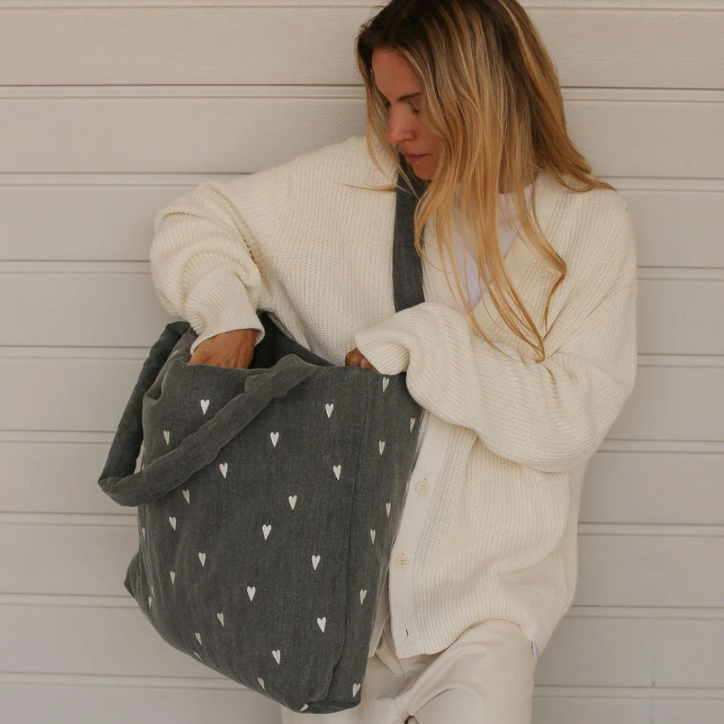 STUDIO NOOS Taška mom bag - Denim Grey Hearts