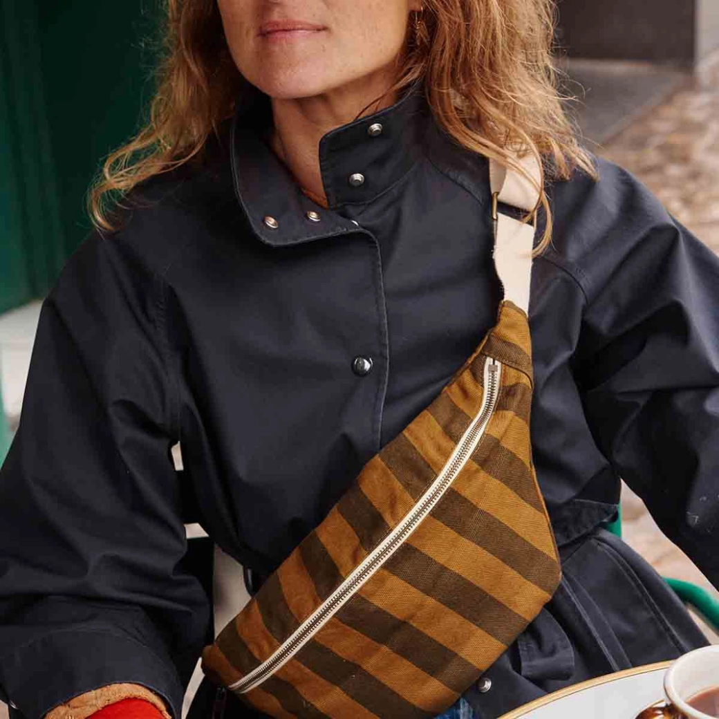 ROSE IN APRIL Ledvinka Bum Bag - Stripes Cumin and Black