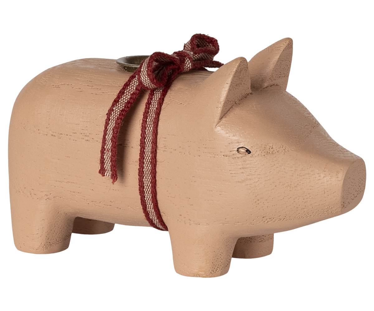 MAILEG Dřevěný svícen Prasátko small - rose S25