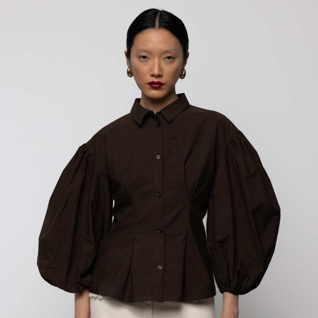 ESTHÉ Košile s objemnými rukávy - BROWN Velikost: L