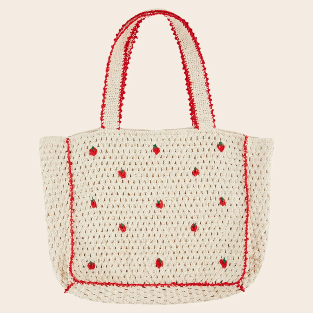 EMILE ET IDA Háčkovaná taška STRAWBERRIES - CREME