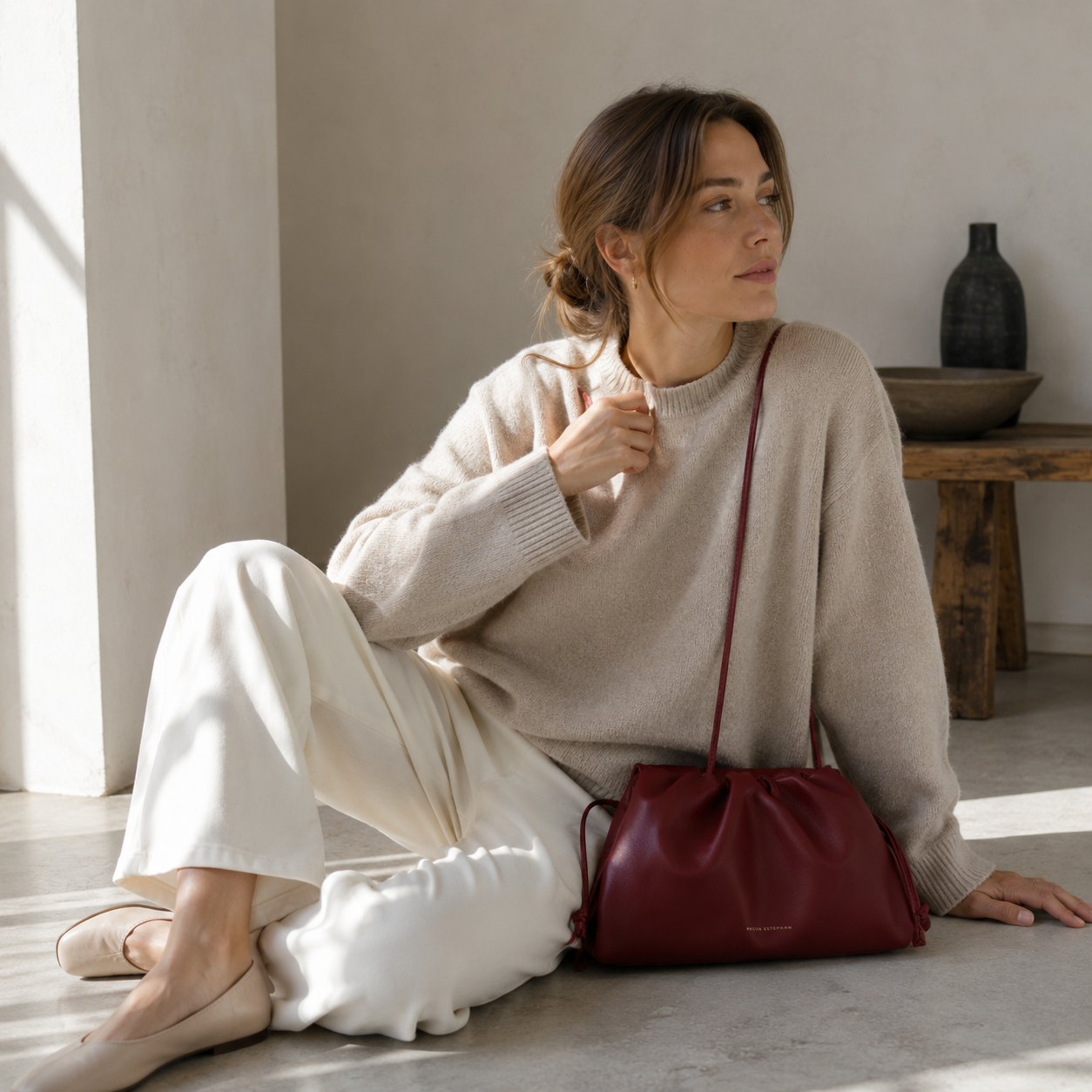 FREYA ESTEPHAN Kožená kabelka medium - Burgundy