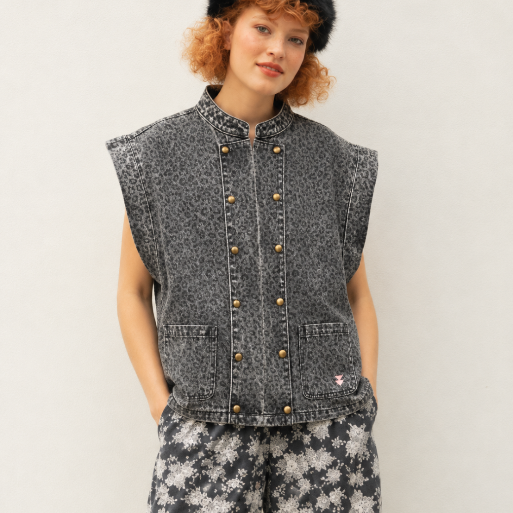 SISTERS DEPARTMENT Dámská vesta black denim - animal Velikost: L