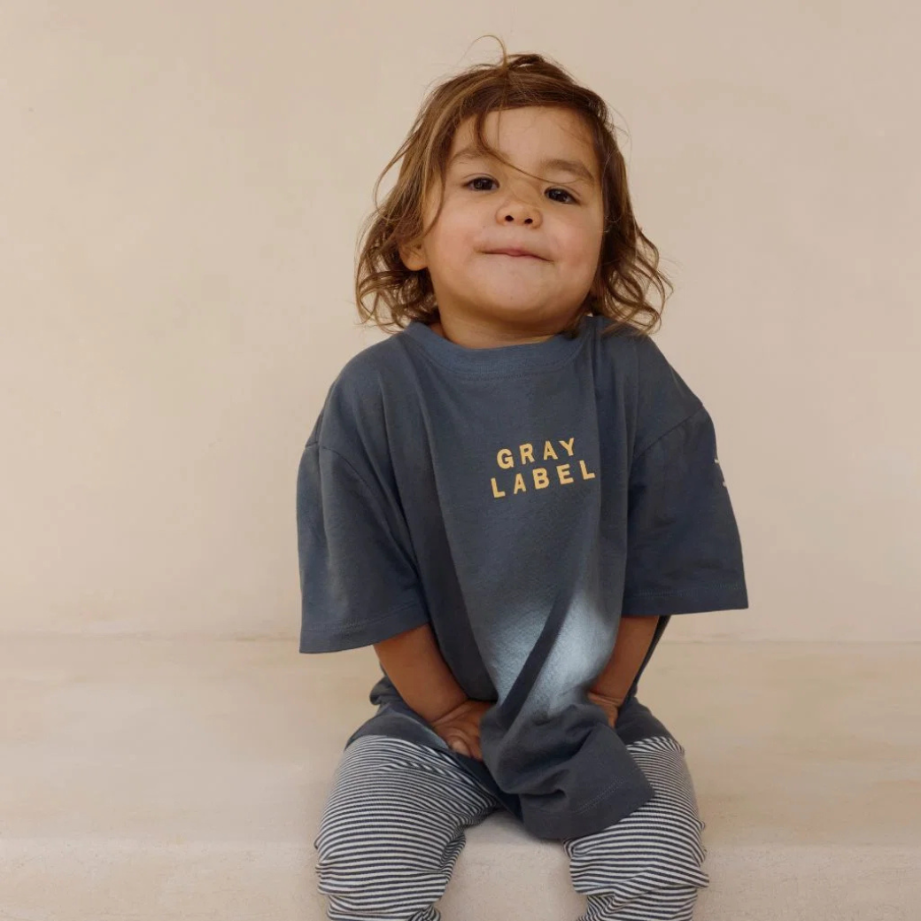 GRAY LABEL Tričko Oversized GOTS - Blue Gray - Bright Cookie Velikost: 7-8Y