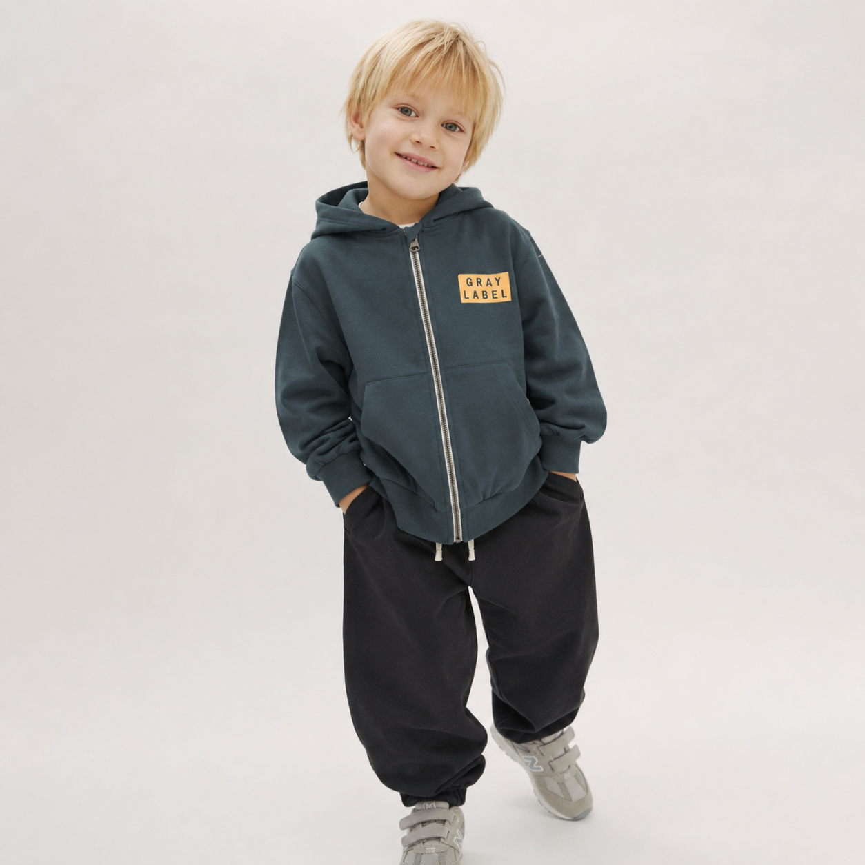 GRAY LABEL Mikina se zipem GOTS - Blue Gray - Bright Cookie Velikost: 7-8Y