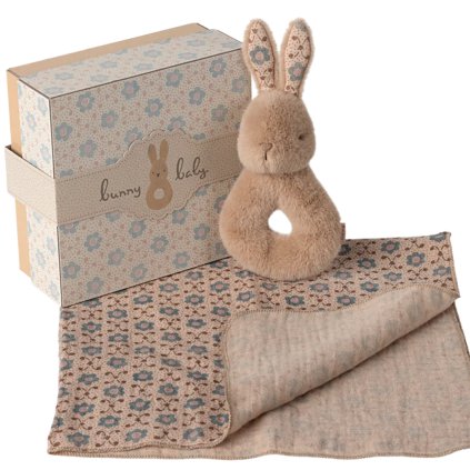 MAILEG Dárkový set chrastítko králíček a muchláček - Cream peach