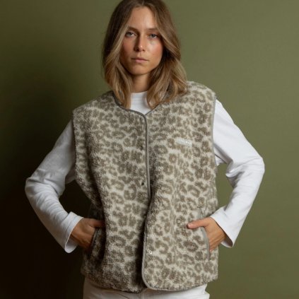 VIVI MARI Fleecová vesta Teddy splashes stone/sand