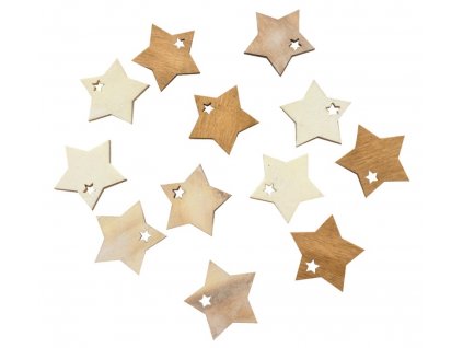 Dřevěné hvězdy hnědé a bílé 4 cm, 12 ks