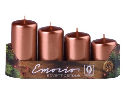 Adventní svíčky stupňovité 4ks prům.40mm metalické měděné