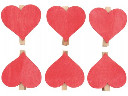 Srdce dřevěné na kolíčku 6 cm, 6 ks