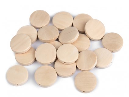 Dřevěné korálky nelakované ploché Ø20 mm -20ks