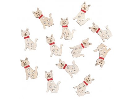 Kočka dřevěná s mašlí s lepíkem 4 cm 12 ks přírodní