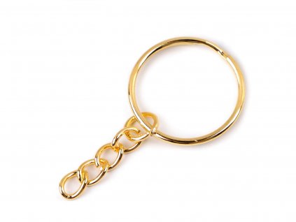 Kroužek na klíče Ø25 mm s řetízkem - zlaté zlato 10ks
