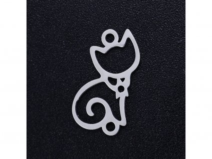 Přívěsek z nerezové oceli se dvěma očky- kočka 16x9x1 mm