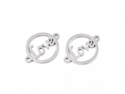Přívěsek z nerezové oceli se dvěma očky- love 16x21x1 mm