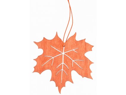 Dřevěný list na zavěšení oranžový 10 cm