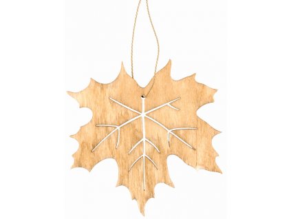 Dřevěný list na zavěšení světle hnědý 10 cm