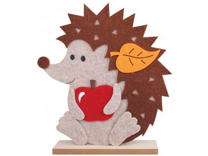 Ježek z filcu s oranžovým lístkem na postavení 20,5 x 23 cm