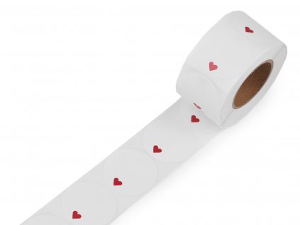 Papírové samolepky, červená - srdce Ø38 mm k popisu