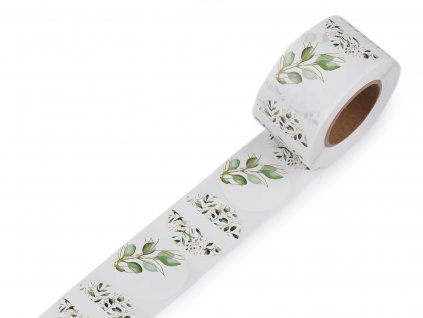 Papírové samolepky, zelená sv. - větvička Ø38 mm k popisu