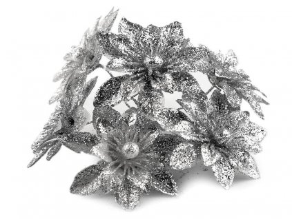 Vánoční květ na drátku s glitry, stříbrná