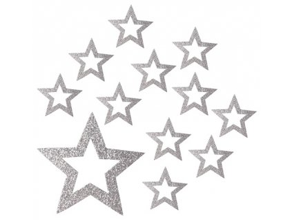 Hvězdy s glitrem 5 cm, 12 ks stříbrné