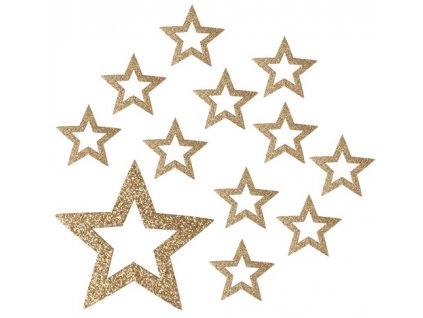 Hvězdy s glitrem 5 cm, 12 ks zlaté