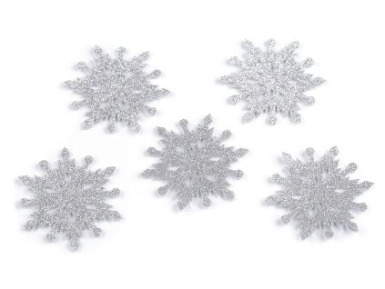 Vánoční filcová vločka s glitry Ø75 mm - 5ks