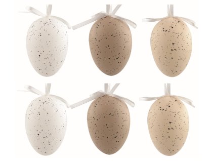 Plastová velikonoční vejce Kropenatá světle hnědá 6 cm na zavěšení, 6 ks v sáčku