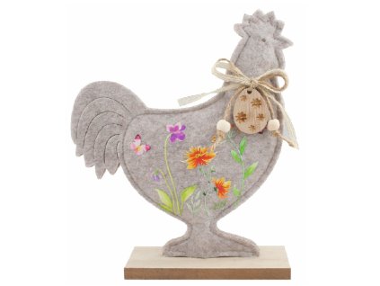 Kohout s motivem louky z filcu 18 x 21 x 5 cm na postavení