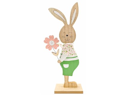 Zajíc s kytkou dřevěný 13 x 41cm na postavení