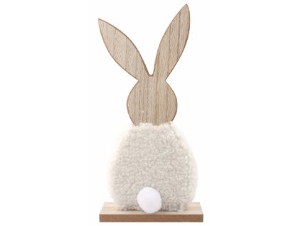 Zajíc dřevěný v bílém kožíšku 11 x 23 cm na postavení
