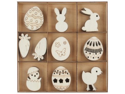 Sada dřevěných dekorací Velikonoce 3,5 x 3 x 0,2 cm, 54 ks