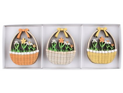 Košík s květinami dřevěný 4,5 x 5,5cm s lepíkem, 6 ks