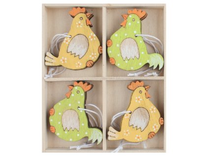 Kohout dřevěný 6 x 5,5cm na zavěšení, 8 ks v krabičce