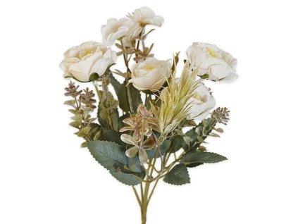 ruze kytice 28cm bila