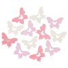 Dřevění motýli 4 cm, 12 ks růžovo-bílí
